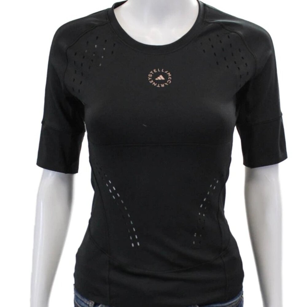 Adidas by Stella McCartney Short Sleeves Performance Black Scuba Logo Top Shirt